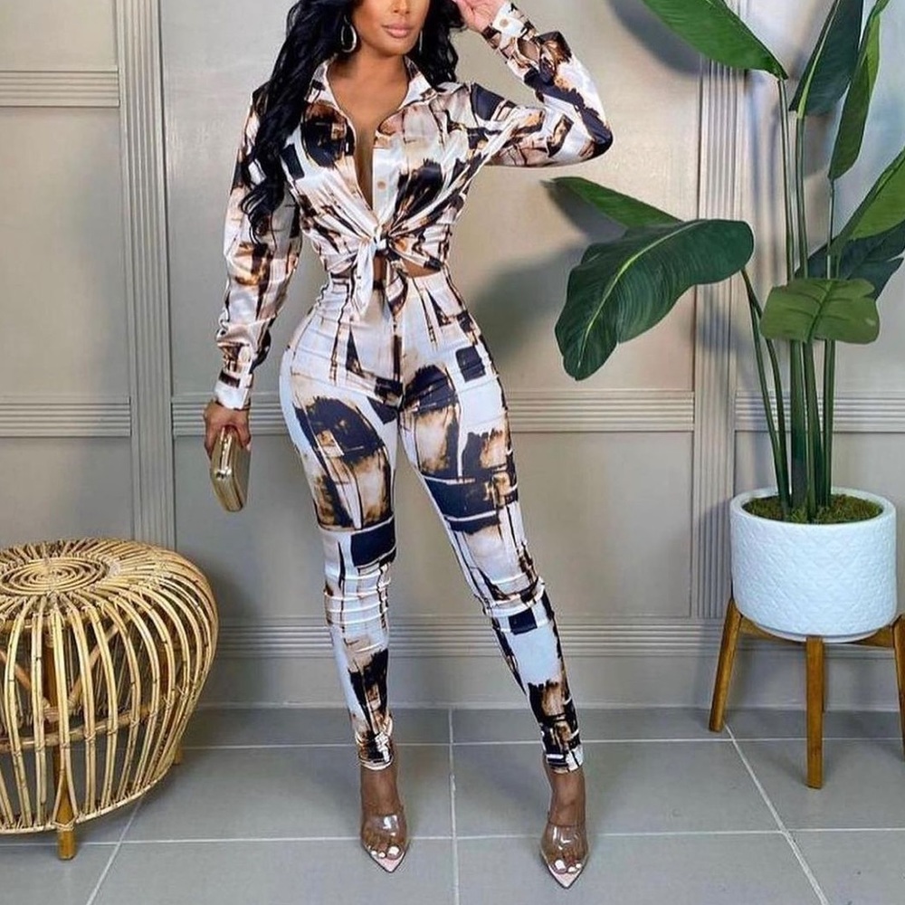 Two Piece Silky Pant Set